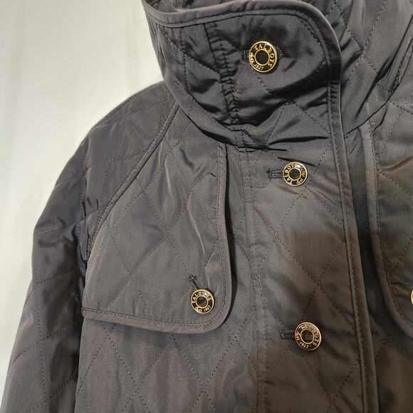 TALBOTS Black Gold Quilted Short Trenchcoat Pockets Classic Women Petite Small S - Picture 6 of 10